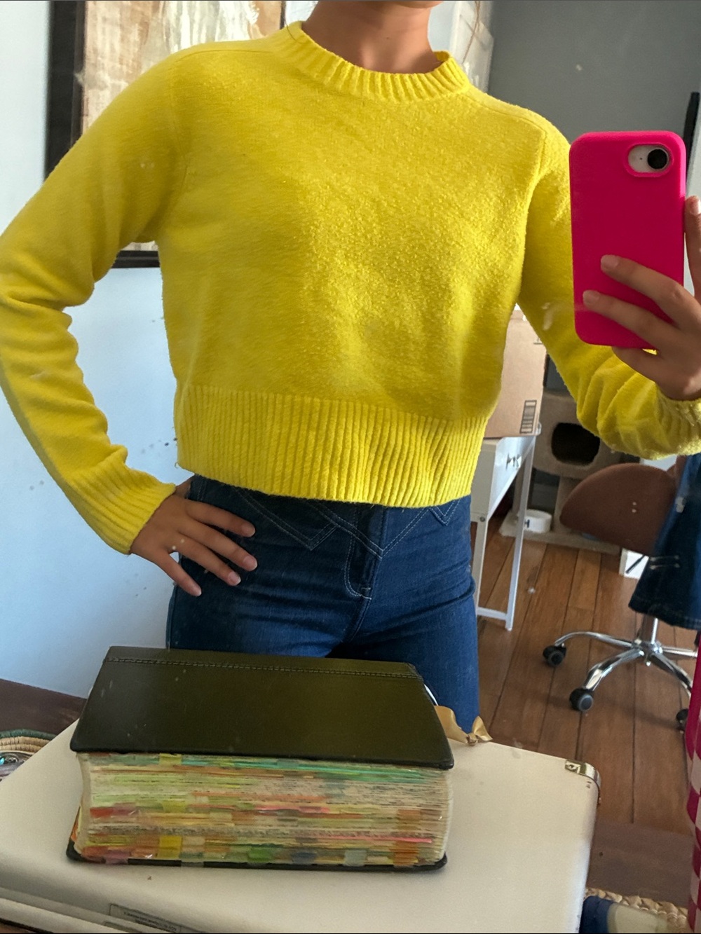 Classic Crop Crewneck Sweater — Bright Yellow